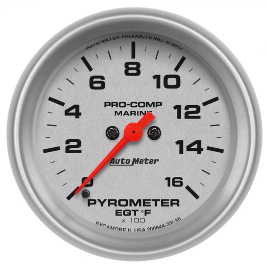 AutoMeter 2-5/8 in. PYROMETER 0-1600 Fahrenheit MARINE SILVER ULTRA-LITE 200844-33