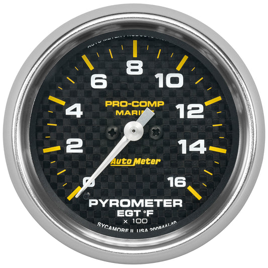 AutoMeter 2-5/8 in. PYROMETER 0-1600 Fahrenheit MARINE CARBON FIBER 200844-40