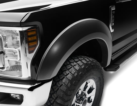 Bushwacker 20087-02 Black Extend-A-Fender Style Smooth Finish Front Fender Flares For 2017-2022 Ford F-250 F-350 F-450 Super Duty