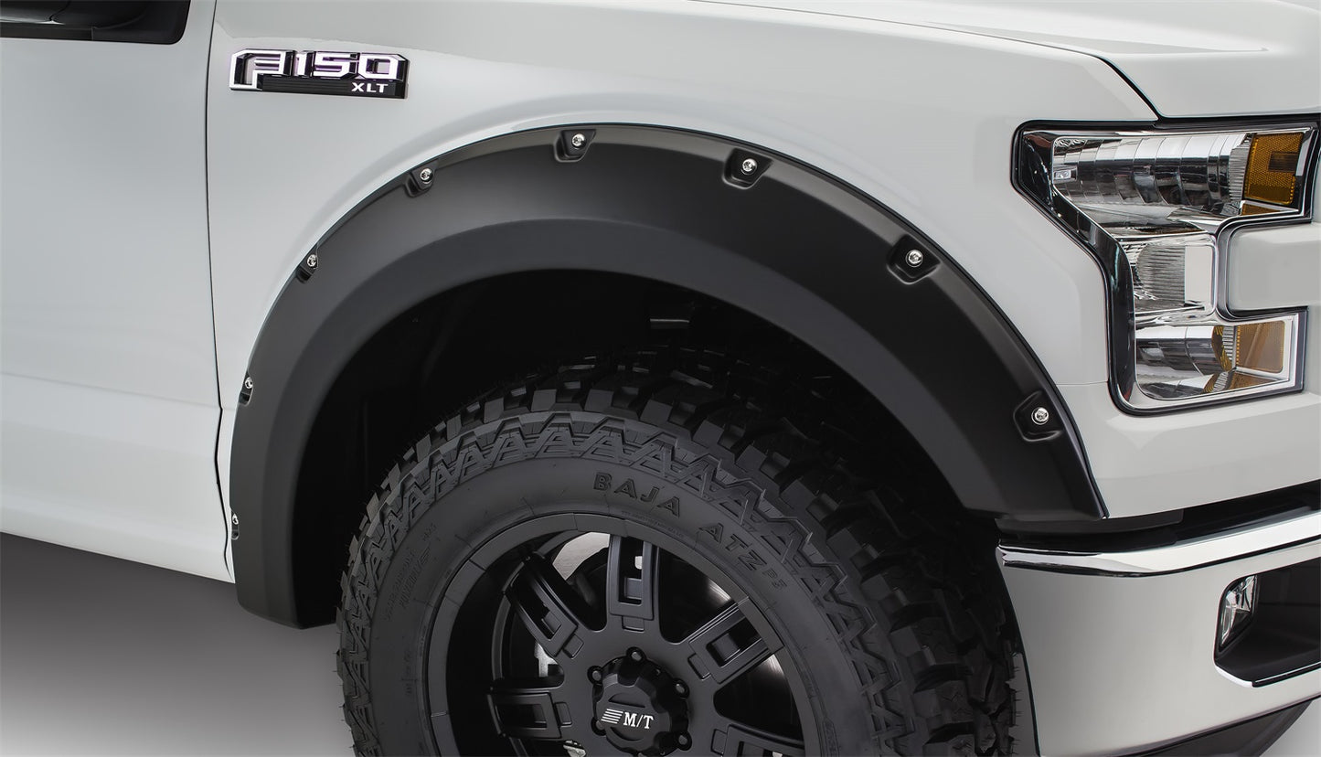 Bushwacker 20091-02 Black Pocket/Rivet Style Smooth Finish Front Fender Flares For 2015-2017 Ford F-150