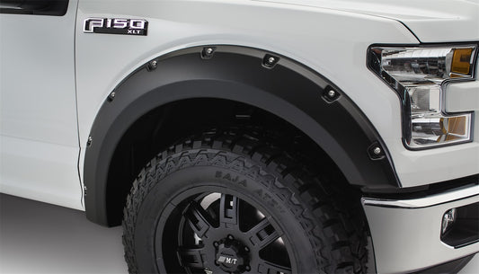 Bushwacker 20091-02 Black Pocket/Rivet Style Smooth Finish Front Fender Flares For 2015-2017 Ford F-150