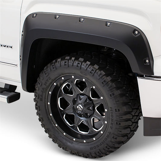 Bushwacker 20105-02 Black Pocket/Rivet Style Smooth Finish Front Fender Flares For 2017-2022 Ford F-250 F-350 F-450 Super Duty