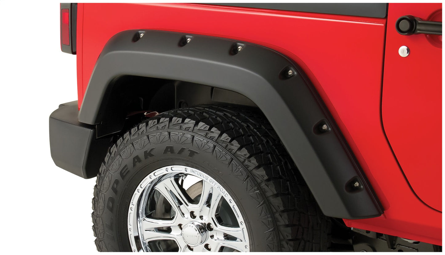 Bushwacker 20106-02 Black Pocket/Rivet Style Smooth Finish Rear Fender Flares For 2017-2022 Ford F-250/F-350 Super Duty