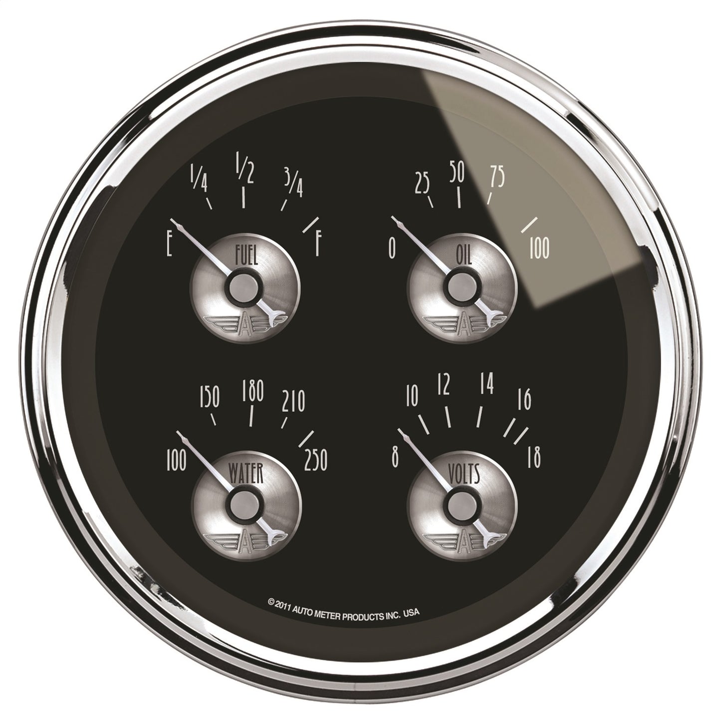 AutoMeter 5 in. QUAD GAUGE 100 PSI/100-250 Fahrenheit/8-18V/0-90 O PRESTIGE BLACK DIAMOND 2012