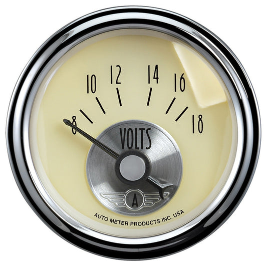 AutoMeter 2-1/16 in. VOLTMETER 8-18V PRESTIGE ANTIQUE IVORY 2092