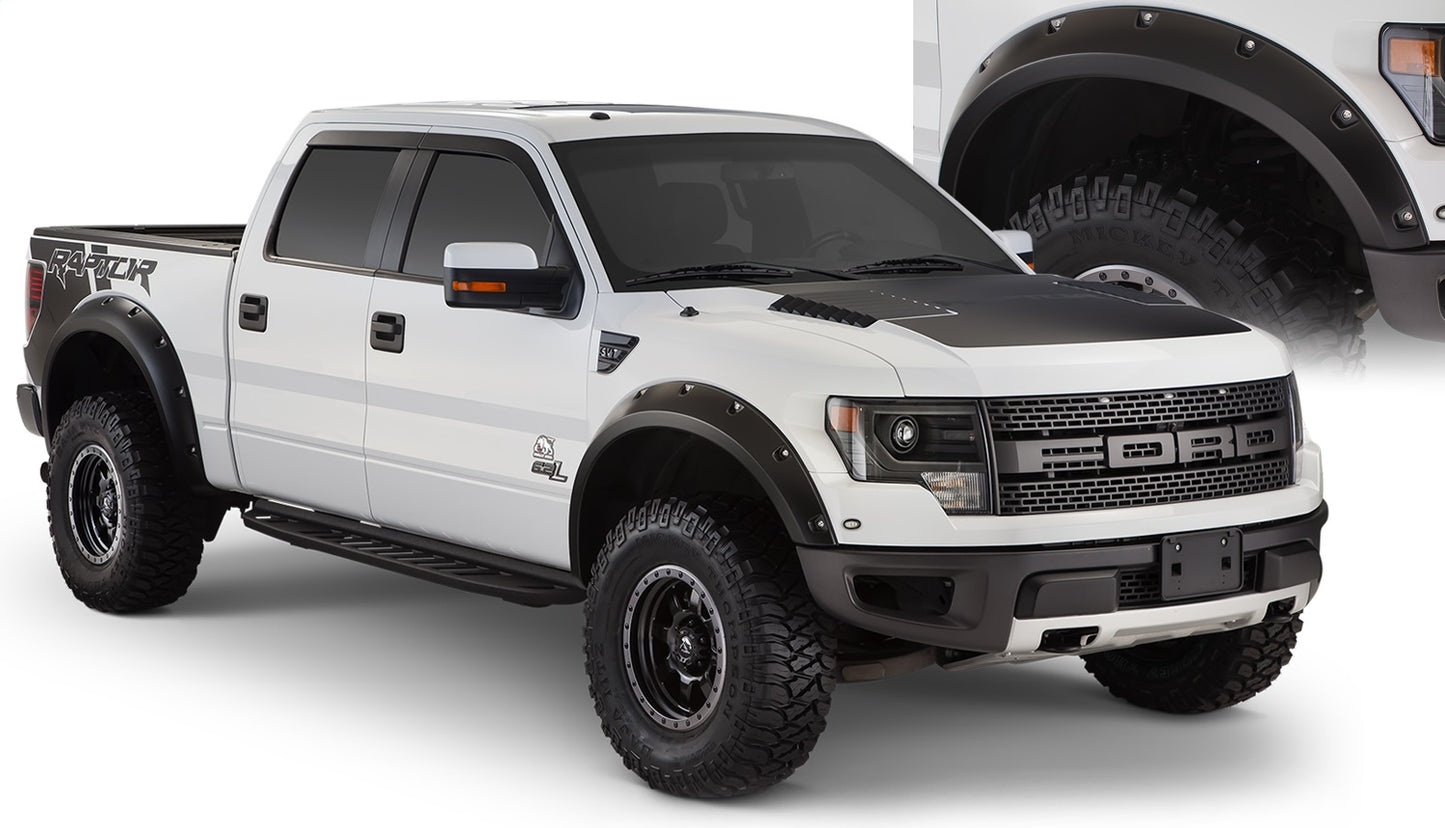 Bushwacker 20938-02 Black Pocket/Rivet Style Smooth Finish 4-Piece Fender Flare Set For 2010-2014 Ford Raptor
