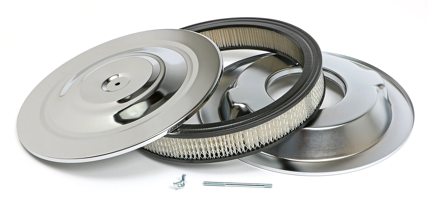 Trans-Dapt Performance Performance Style Air Cleaner Set (Paper Element); 14 In. Diam.; 2-1/8 In. Tall; Recessed Base- Chrome 2147