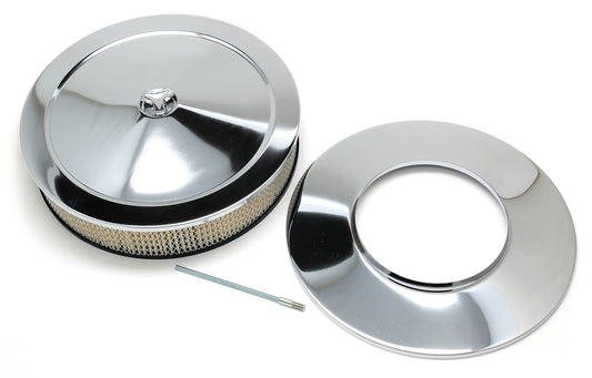 Trans-Dapt Performance 14 In. X 3 In. Muscle Car Style Air Cleaner Set; Dominator Base; Chrome 2300