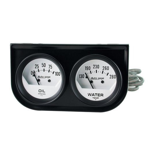 AutoMeter GAUGE CONSOLE OILP/WTMP 2-1/16 in. 100 PSI/280 Fahrenheit WHT DIAL BLK BZL AUTOGAGE 2323