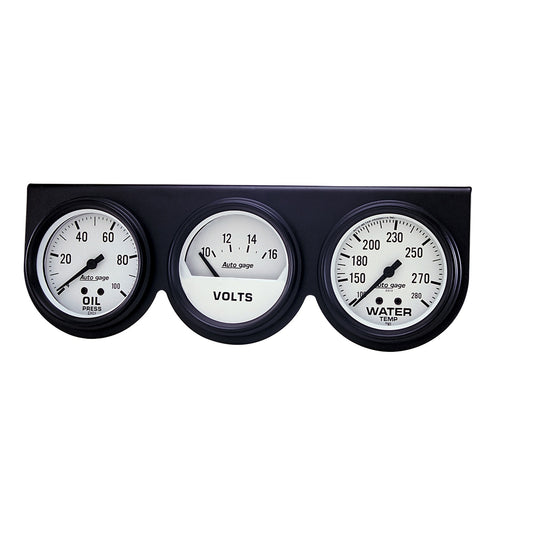 AutoMeter GAUGE CONSOLE OILP/WTMP/VOLT 2-5/8 in. 100 PSI/280 Fahrenheit/16V WHT DIAL BLK BZL AG 2328