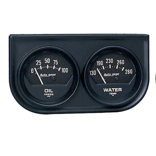 AutoMeter GAUGE CONSOLE OILP/WTMP 2-1/16 in. 100 PSI/280 Fahrenheit BLK DIAL BLK BZL AUTOGAGE 2345