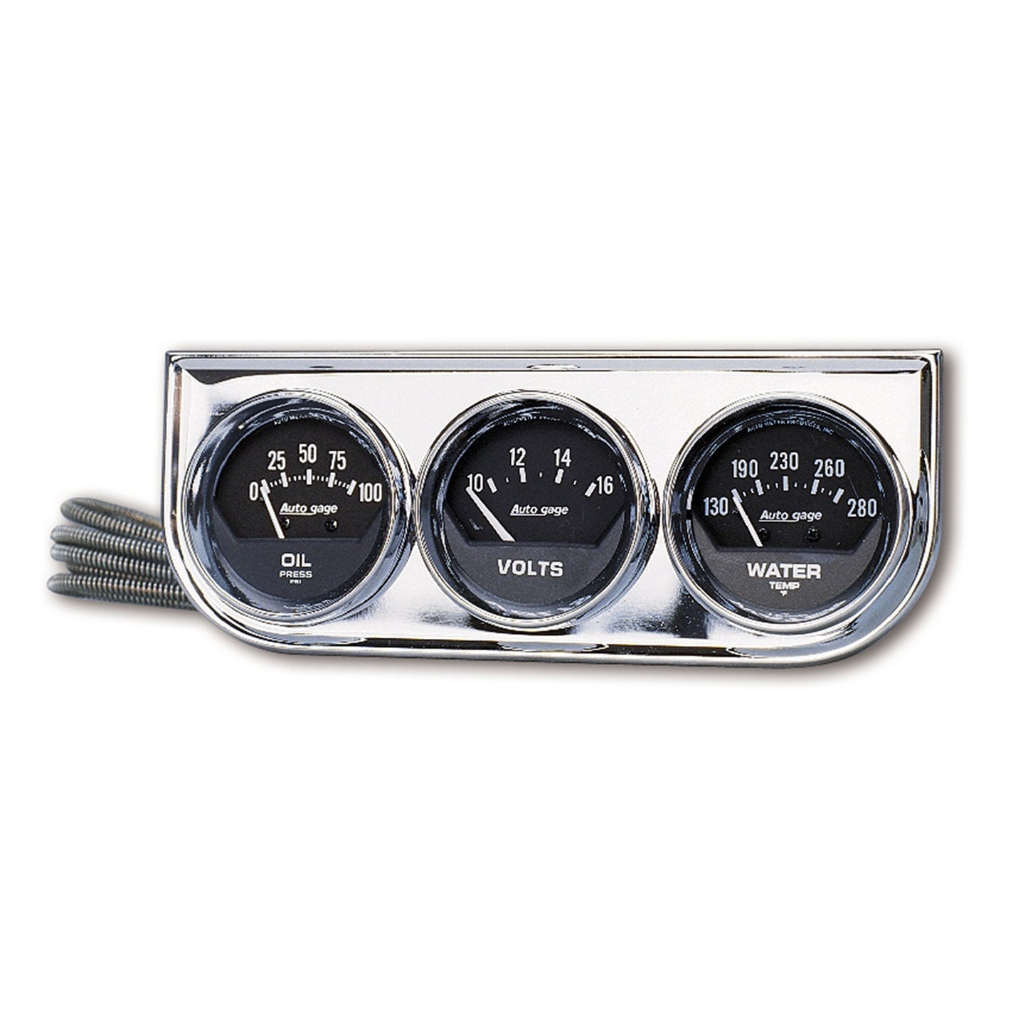 AutoMeter GAUGE CONSOLE OILP/WTMP/VOLT 2-1/16 in. 100 PSI/280 Fahrenheit/16V BLK DIAL CHROME BZL AG 2349