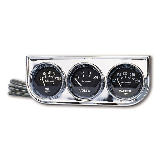 AutoMeter GAUGE CONSOLE OILP/WTMP/VOLT 2-1/16 in. 100 PSI/280 Fahrenheit/16V BLK DIAL CHROME BZL AG 2349