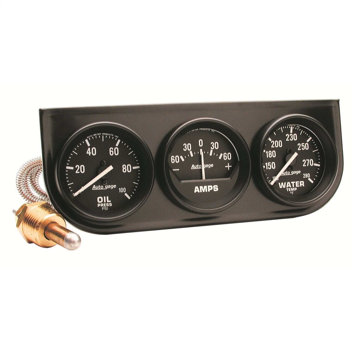 AutoMeter GAUGE CONSOLE OILP/WTMP/AMP 2-1/16 in. 100 PSI/280 Fahrenheit/60A BLK DIAL BLK BZL AUTOGAGE 2393