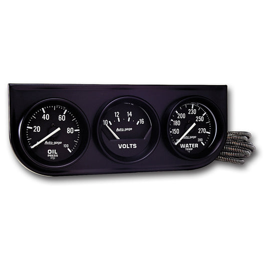 AutoMeter GAUGE CONSOLE OILP/WTMP/VOLT 2-1/16 in. 100 PSI/280 Fahrenheit/18V MECH BLK DIAL BLK BZL AG 2397