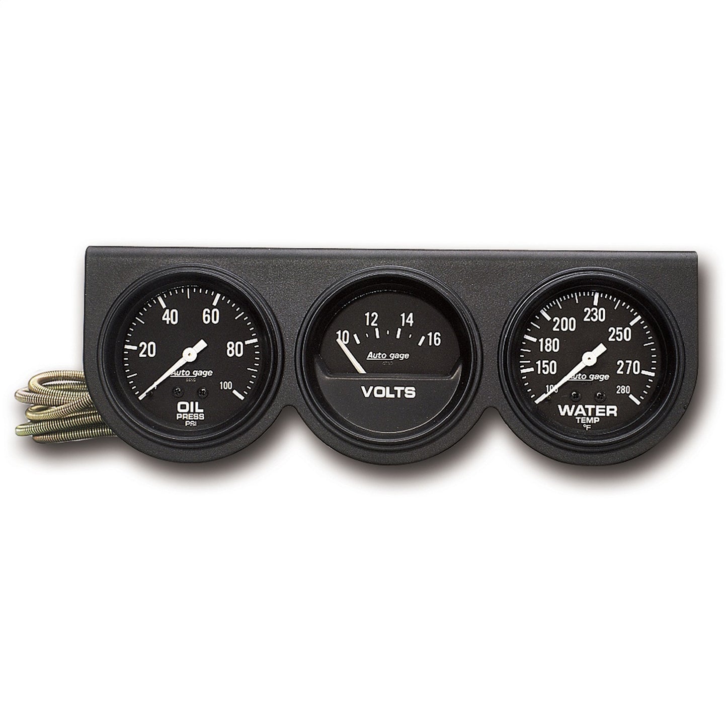 AutoMeter GAUGE CONSOLE OILP/WTMP/VOLT 2-5/8 in. 100 PSI/280 Fahrenheit/16V BLK DIAL BLK BZL AG 2398