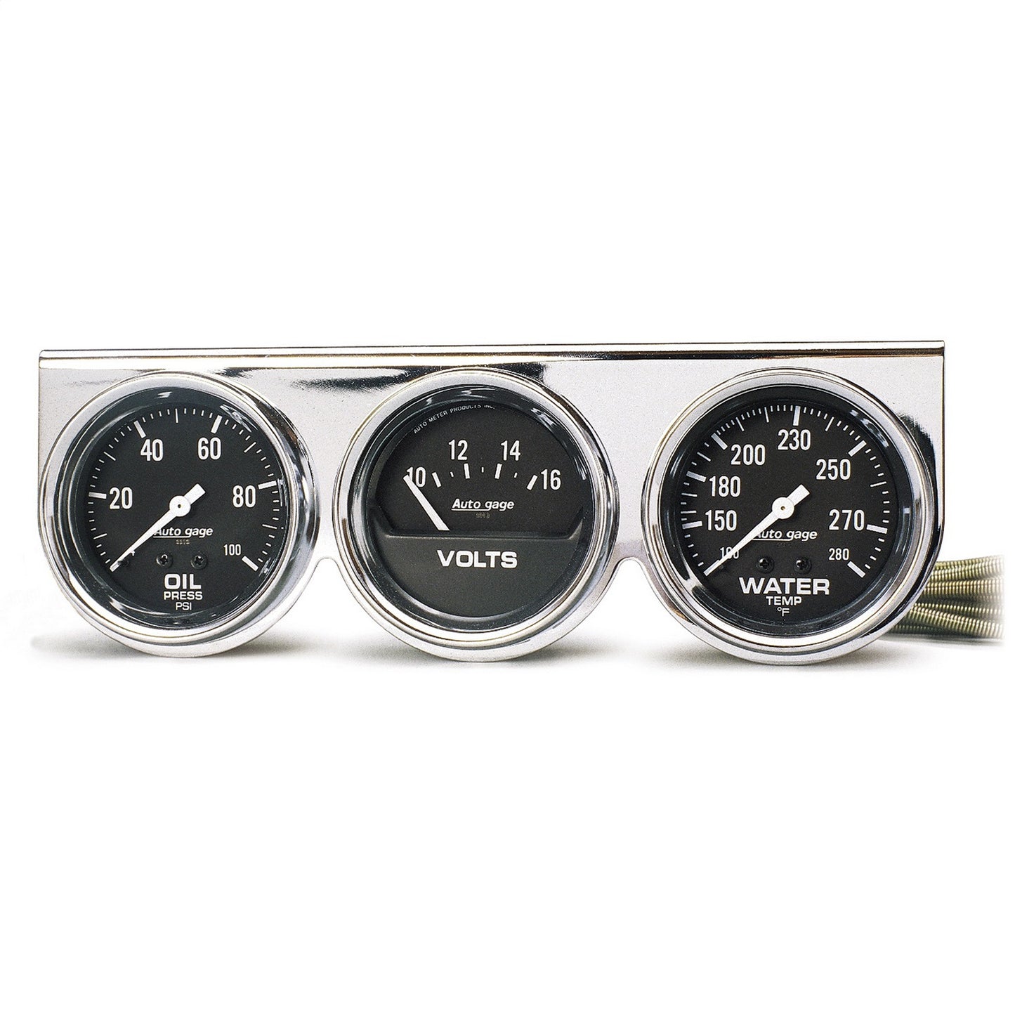 AutoMeter GAUGE CONSOLE OILP/WTMP/VOLT 2-5/8 in. 100 PSI/280 Fahrenheit/16V BLK DIAL CHROME BZL AG 2399