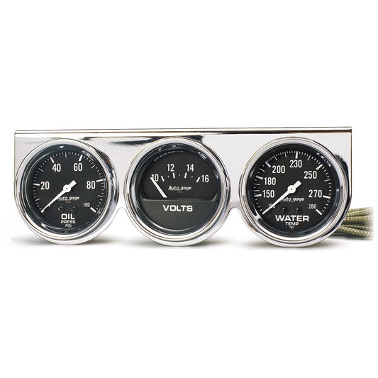 AutoMeter GAUGE CONSOLE OILP/WTMP/VOLT 2-5/8 in. 100 PSI/280 Fahrenheit/16V BLK DIAL CHROME BZL AG 2399