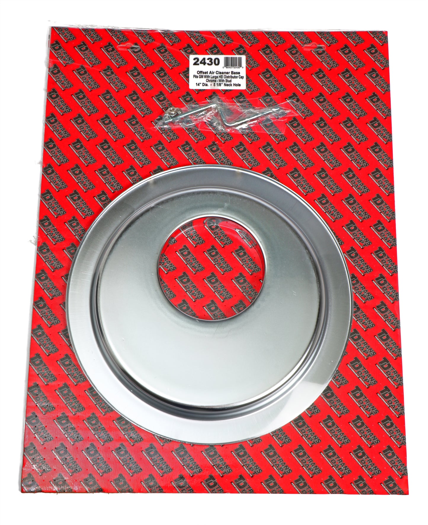 Trans-Dapt Performance Flat Offset Air Cleaner Base (Gm With Large Hei); 14 In. Diameter; 5-1/8 In. Neck- Chrome 2430