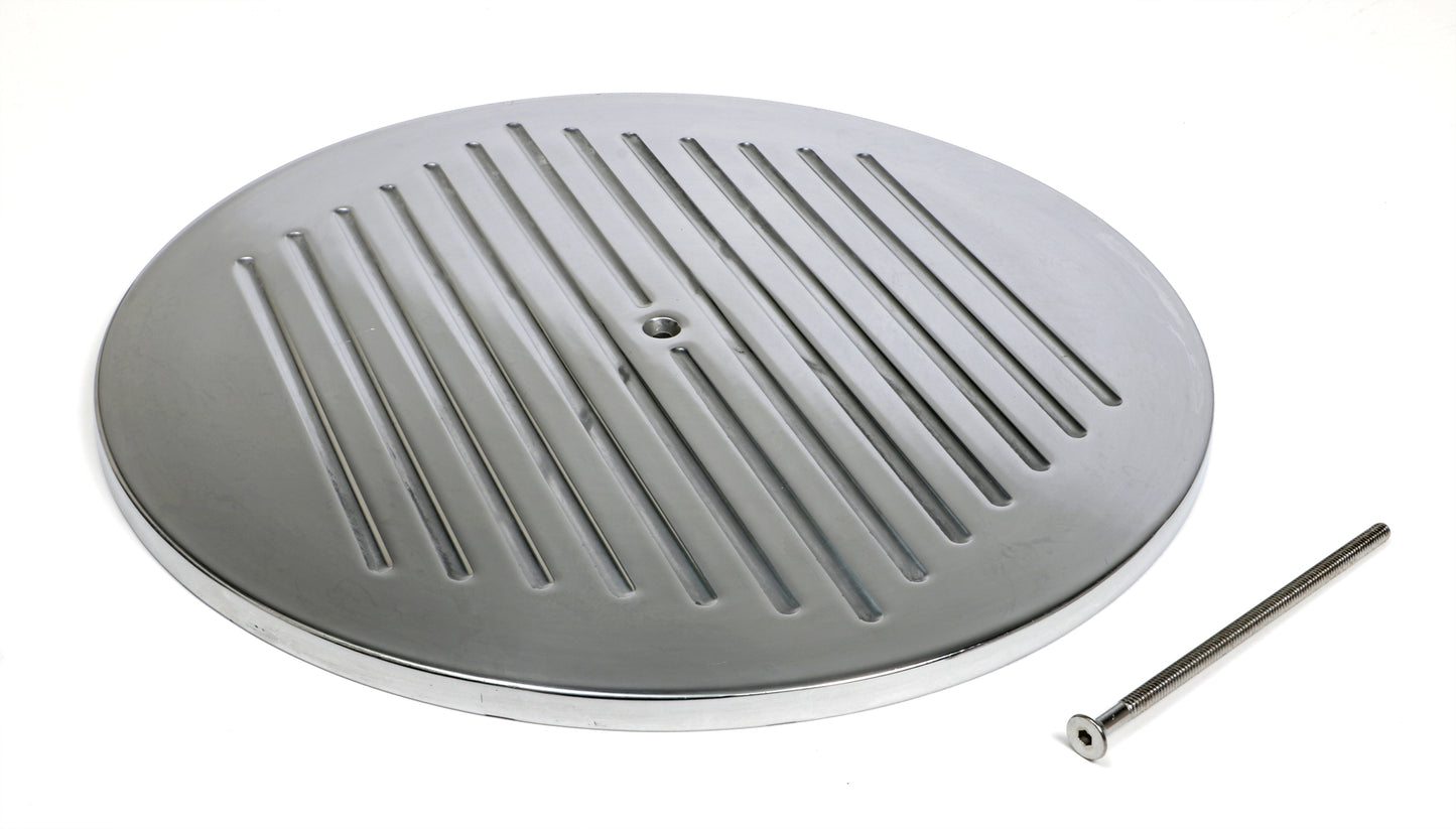 Trans-Dapt Performance 14 In. Round Polished Aluminum Air Cleaner Top; Pinstripes Ball-Milling 2490