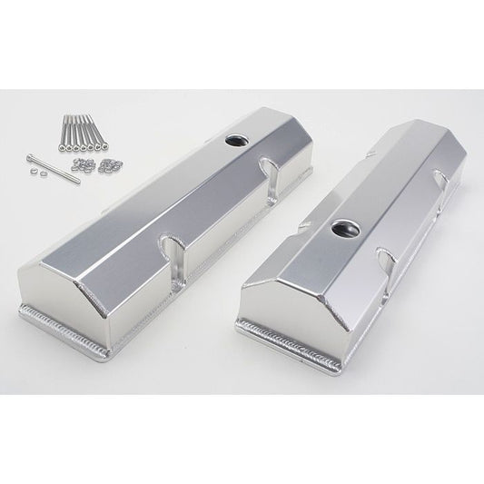 HAMBURGER'S PERFORMANCE PRODUCTS BRUSHED ALUMINUM FABRICATED VALVE COVERS; CHEVY SB ENGINES (1958-86); WITH HOLES/BAFFLES 1092