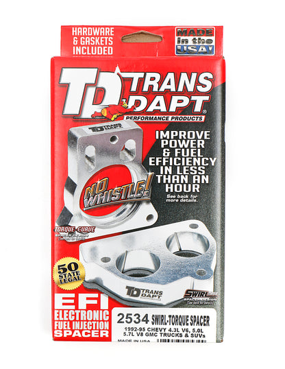 Trans-Dapt Performance 1992-95 Chevy/Gmc Trucks And Suvs With 4.3L V6 Or 5.0L 5.7L V8- Swirl-Torque Throttle Body Spacer; Double Wing Nut Air Cleaner Model 2534