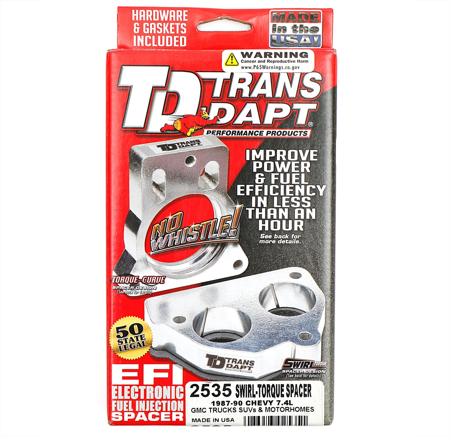 Trans-Dapt Performance 1987-90 7.4L Chevy/Gmc Trucks/Suvs And Motorhomes- Swirl-Torque Throttle Body Spacer 2535