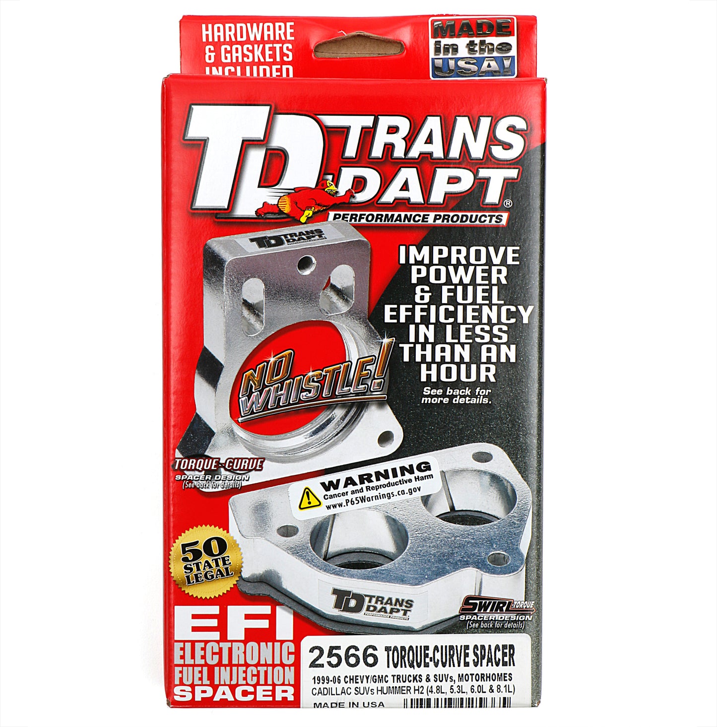 Trans-Dapt Performance Torque-Curve Mpfi Spacer For 1999-06 Chevy/Gmc Trucks And Suvs Cadillac Escalade Hummer H2 Or Motorhome With 4.8L 5.3L 6.0L Or 8.1L Engine 2566