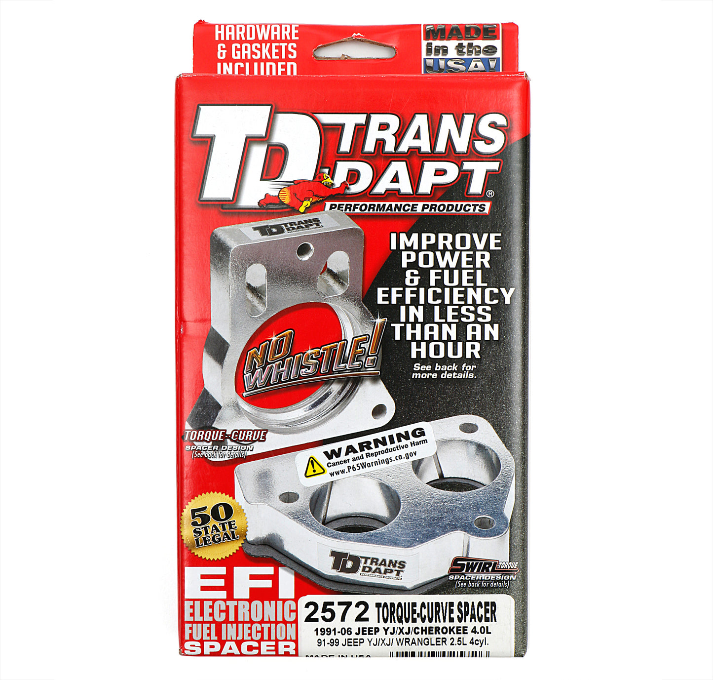 Trans-Dapt Performance TTrans-Dapt Performance Products Smooth-Bore Cast Aluminum Torque-Curve Mpfi Spacer For 1991-06 Jeep Xj/Yj Cherokee With 4.0L; 91-99 Xj/Yj Wrangler With 2.5L 2572