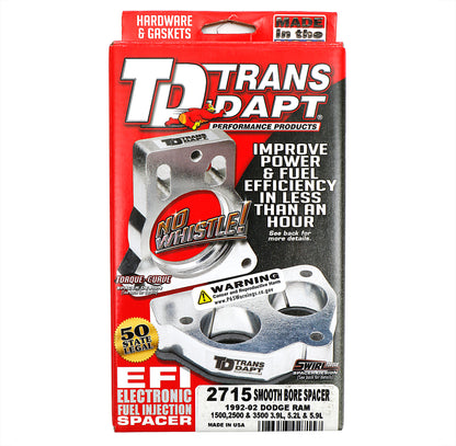 Trans-Dapt Performance Cast Aluminum Smooth-Bore Mpfi Spacer For 1992-02 Dodge Ram 1500 2500 3500 With 3.9L 5.2L Or 5.9L Engine 2715