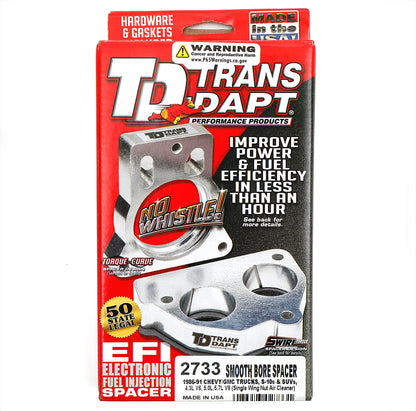 Trans-Dapt Performance 1986-91 Chevy/Gmc Trucks And Suvs With 4.3L V6 Or 5.0L 5.7L V8- Smooth-Bore Throttle Body Spacer; Single Wing Nut Air Cleaner Models 2733