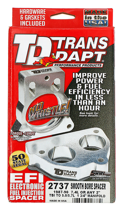 Trans-Dapt Performance 1987-90 7.4L Or 2 In. Tbi Unit On To 5.0-5.7L 1-3/4 In. Manifold- Smooth-Bore Throttle Body Adapter 2737