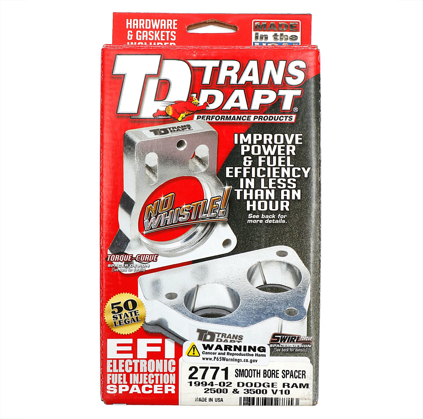 Trans-Dapt Performance Cast Aluminum Smooth-Bore Mpfi Spacer For 1994-02 Dodge Ram 2500 Or 3500 With V10 2771