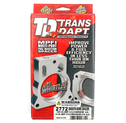 Trans-Dapt Performance Smooth-Bore Cast Aluminum Mpfi Spacer For 1991-06 Jeep Xj/Yj Cherokee With 4.0L; 91-99 Xj/Yj Wrangler With 2.5L 2772