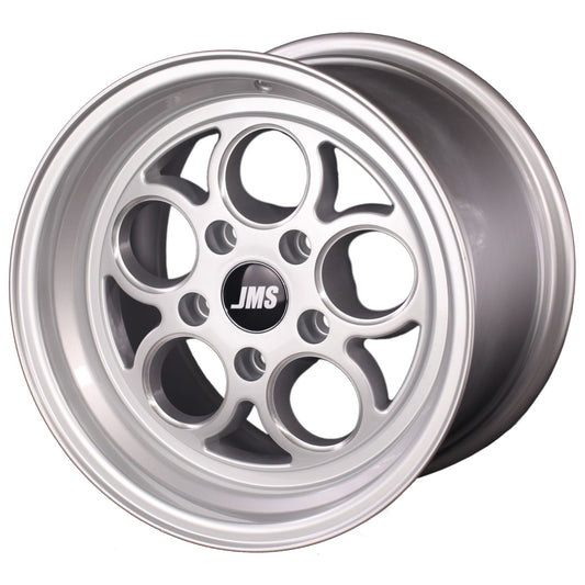 JMS Savage Series Race Wheels - Silver Clear w/ Diamond Cut; 15 inch X 10 inch Rear Wheel w/ Lug Nuts -- Fits 2006-2015 Dodge Challenger and Charger with 15inch rear wheel conversion S1510662DS
