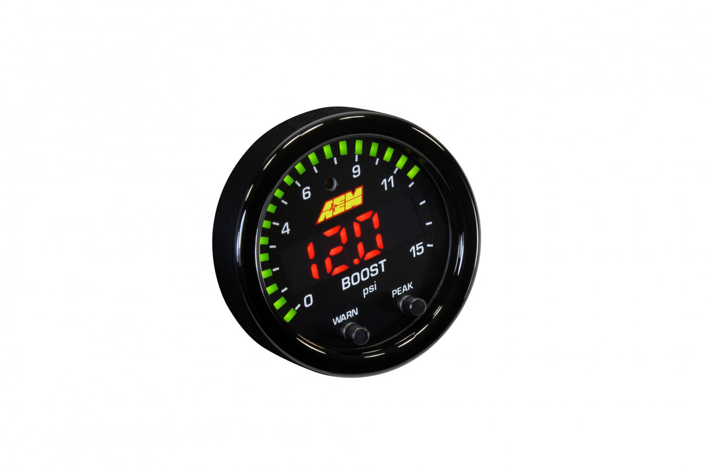 AEM X-Series Pressure Gauge 0-15psi Black Bezel & Black Boost/Fuel Faceplate 30-0309