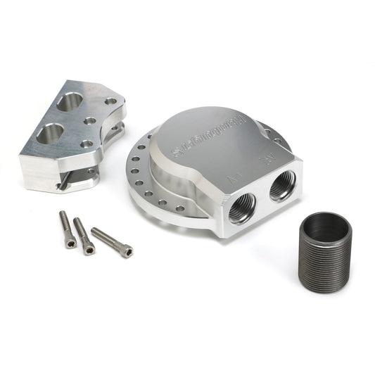 HAMBURGER'S PERFORMANCE PRODUCTS MULTI-POSITION REMOTE OIL FILTER RELOCATION BASE; HP6 (OR EQUIVALENT); -12AN PORTS- BILLET ALUMINUM 3350