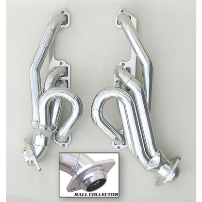 Hedman Hedders; 1996-03 DODGE TRUCK DURANGO DAKOTA 5.2L or 5.9L V8; 2WD AND 4WD; 1-1/2 IN. DIAMETER REPLACEMENT HEADERS STOCK COLLECTORS- HTC POLISHED-SILVER CERAMIC-COATED MILD STEEL 79546