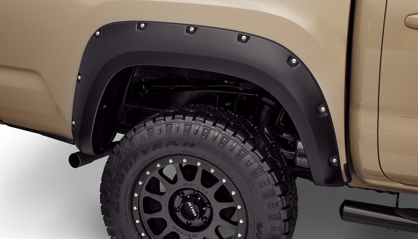 Bushwacker 30048-02 Black Pocket/Rivet Style Smooth Finish Rear Fender Flares For 2016-2022 Toyota Tacoma