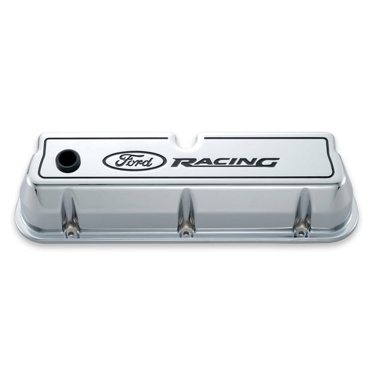 Proform Engine Valve Covers; Tall Style; Die Cast; Chrome with Ford Logo; For SB Ford 302-002