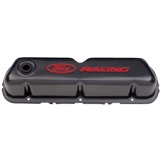 Proform Engine Valve Covers; Tall Style; Steel; Carbon with Ford Logo; For SB Ford 302-008