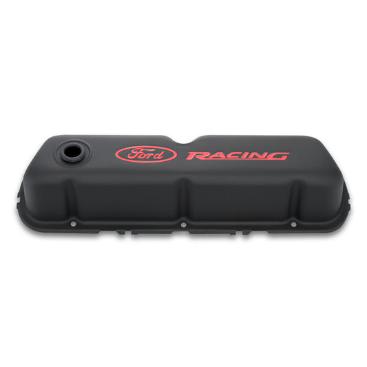 Proform Engine Valve Covers; Tall Style; Steel; Black with Ford Logo; For SB Ford 302-072