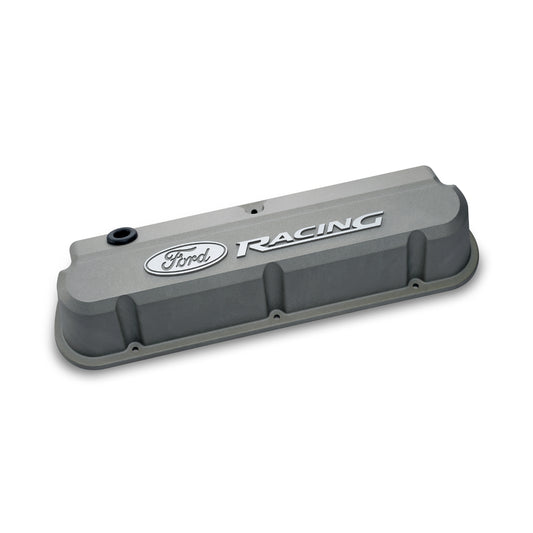 Proform Valve Covers; Slant-Edge Tall; Die Cast; Gray w/Recessed Ford Logo; SB Ford 302-137