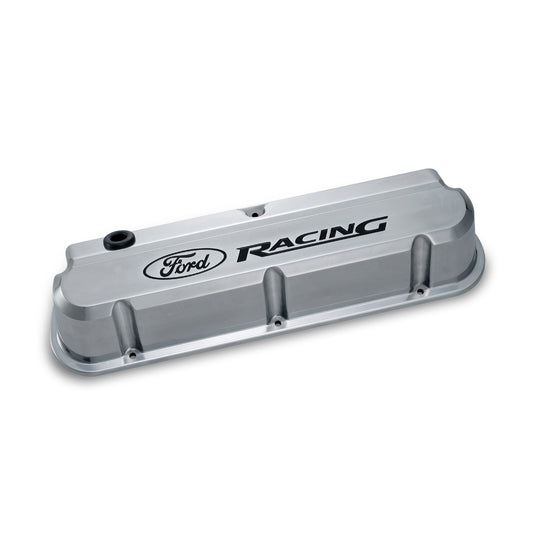 Proform Engine Valve Covers; Tall; Aluminum; Polished with Ford Racing Logo; Ford SB 302-138