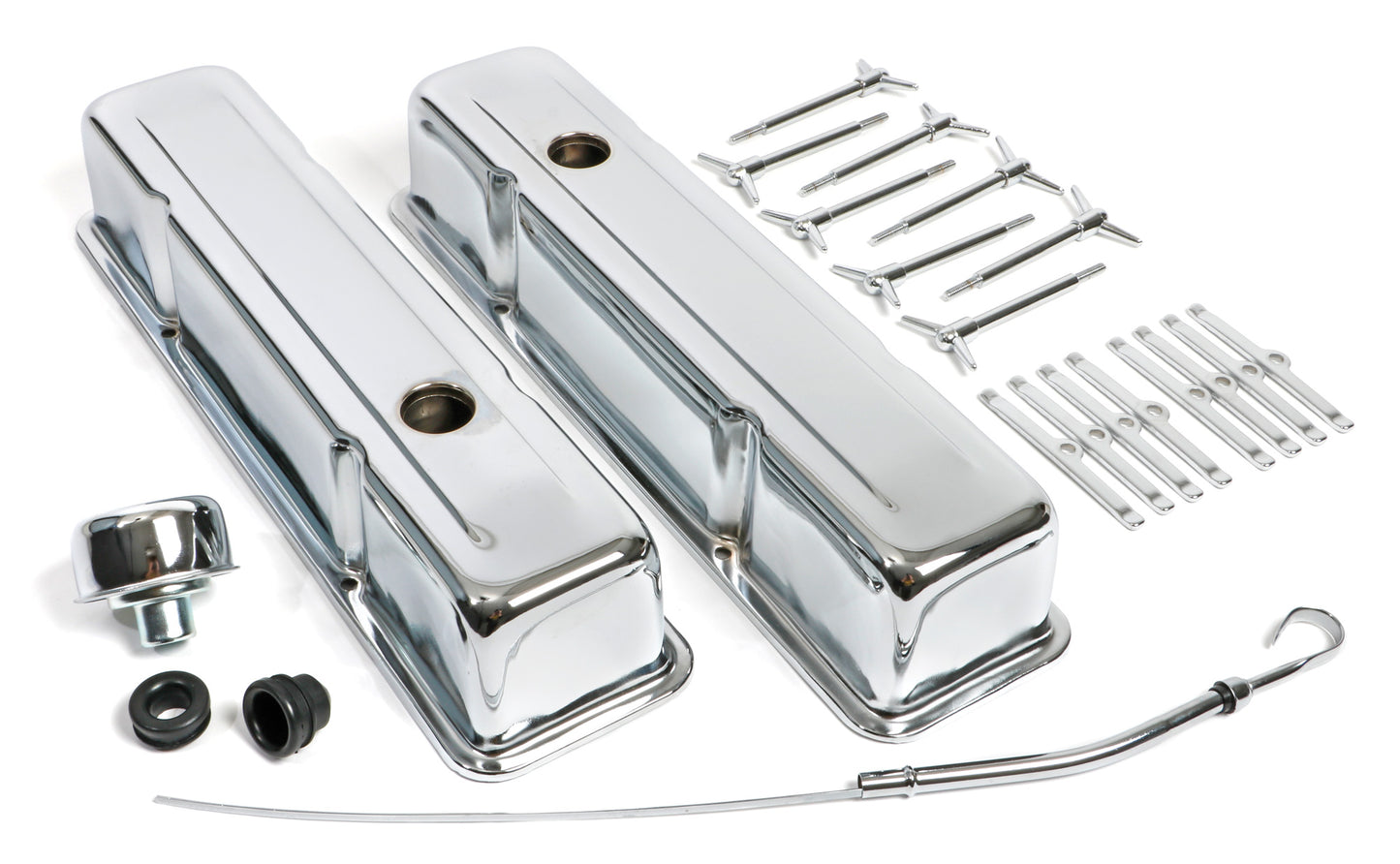Trans-Dapt Performance Classic Style Engine Dress-Up Kit; Tall Valve Covers; 1958-1986 Chevrolet 283-350- Chrome 3040