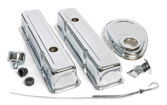 Trans-Dapt Performance Timing Cover Engine Dress-Up Kit; Tall Valve Covers; 1958-1986 Chevrolet 283-350- Chrome 3042