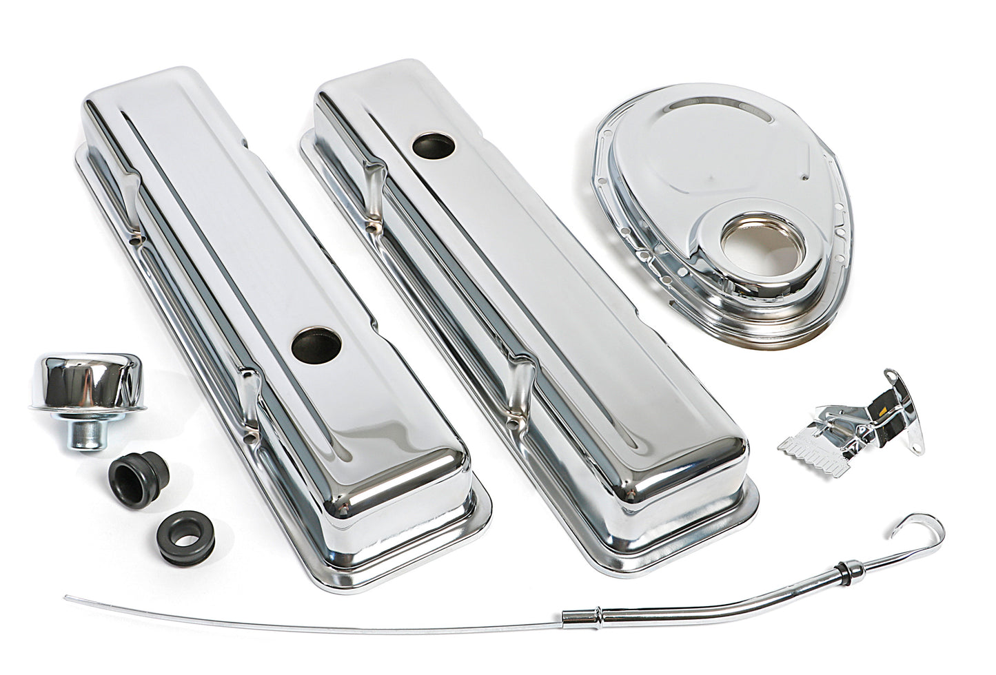 Trans-Dapt Performance Timing Cover Engine Dress-Up Kit; Short Valve Covers; 1958-1986 Chevrolet 283-350- Chrome 3043