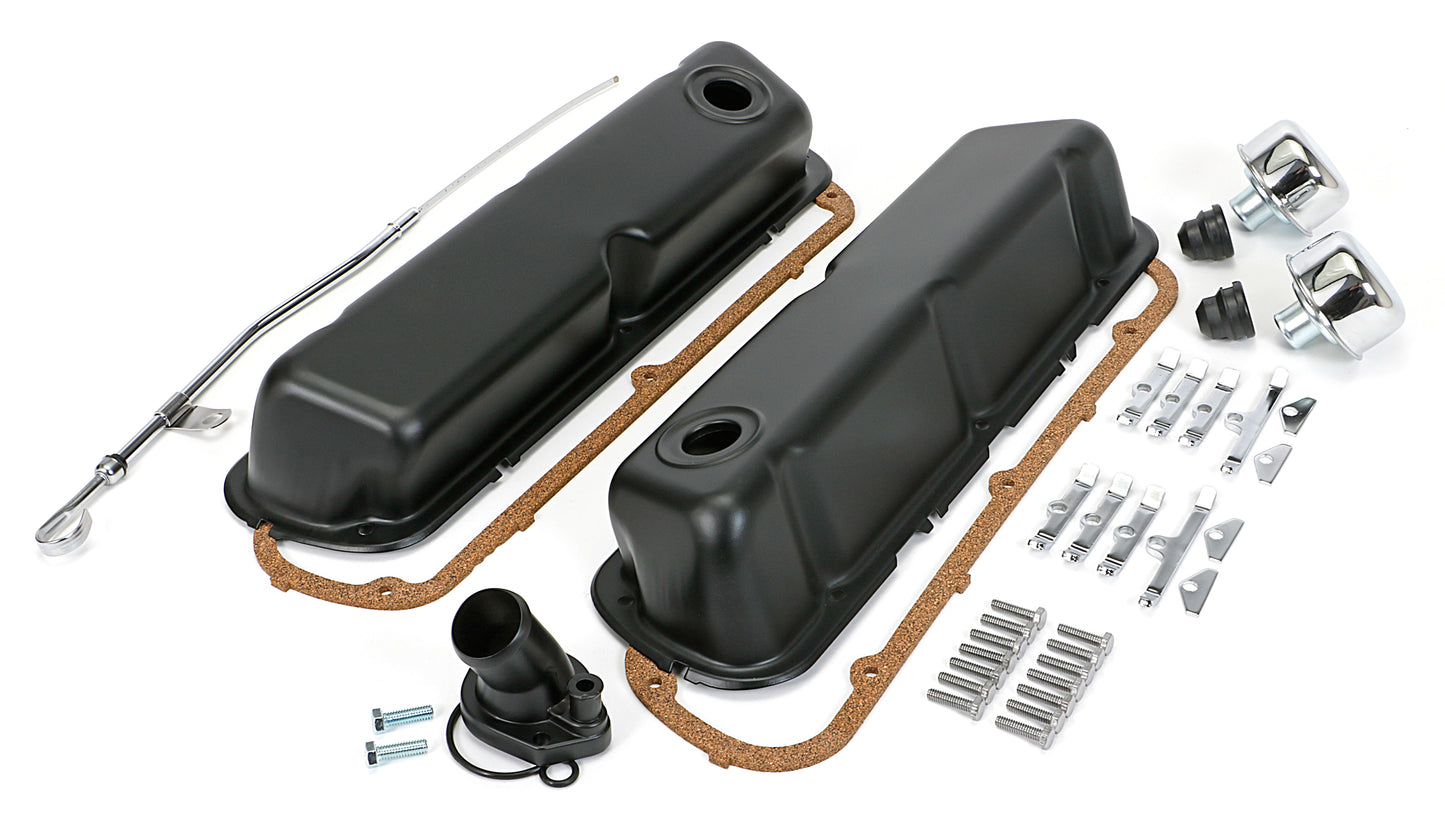 Trans-Dapt Performance Powder-Coated Engine Kit; 1962-85 Sb Ford 260-351W (Windsor Block); Short Valve Covers- Asphalt Black 3062