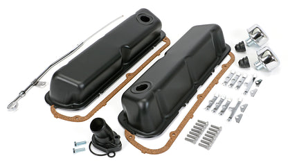 Trans-Dapt Performance Powder-Coated Engine Kit; 1962-85 Sb Ford 260-351W (Windsor Block); Short Valve Covers- Asphalt Black 3062