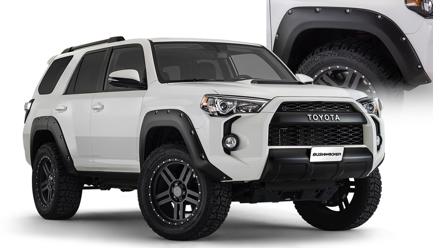 Bushwacker 30921-02 Black Pocket/Rivet Style Smooth Finish 4-Piece Fender Flare Set For 2014-2022 Toyota 4Runner (Excludes Limited)
